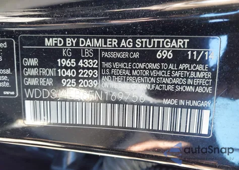 2015 Mercedes-Benz Cla 250 from USA, damaged, VIN WDDSJ4EB8FN169756